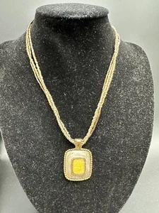 Vintage Amber Glass Gold Tone Metal Glass Beads Necklace Signed KC 18” Adjustabl - Picture 1 of 3