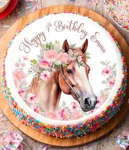 Horse Cake Topper Personalized Edible Icing Birthday Circle Image - Picture 1 of 5