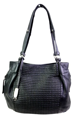 BOLSO DE HOMBRO ESPACIOSO B. MAKOWSKY TRENZADO NEGRO CUERO GENUINO BOLSO DE MANO MONEDERO Foto 1 de 4