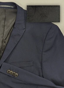 H&M Skinny Fit Casual Suit Jacket Blazer Poly Blend Navy Blue Texture 42R  40" - Picture 1 of 14