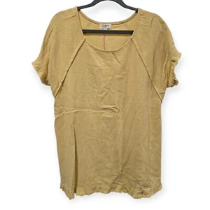 Umgee USA Womens Frayed Hem Tunic Top S Linen Blend Pintuck Yellow High-Low Boho - Picture 1 of 8