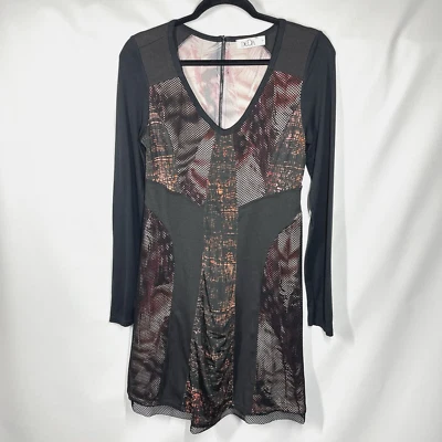 Vestido vintage anos 90 Y2K Deca Paris tamanho 1 US6 estilo copine LS malha preto multicolorido - Imagem 1 de 4