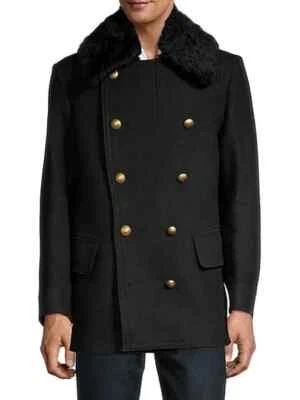 Authentic NEW BURBERRY Men's Black RADCLIFFE Shearling Wool Pea Coat 36 US M - Image 1 of 4