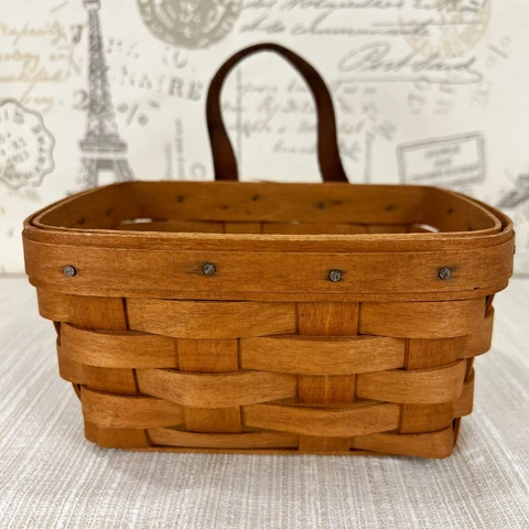 Longaberger 1992 Medium Key Basket with Handle + Wall Hanging 7" x 5" x 3.5" Cover