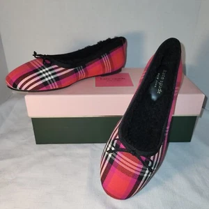 KATE SPADE Honey Plaid Shearling Fur Lined Lounge Shoes Flats Womens Sz 5 B NEW - Picture 1 of 19