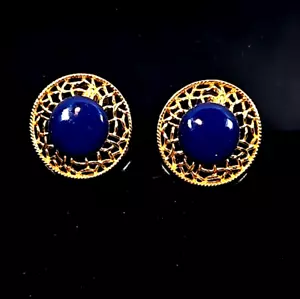 Runde filigrane Damen Ohrstecker blau & goldfarben Modeschmuck - Bild 1 von 5