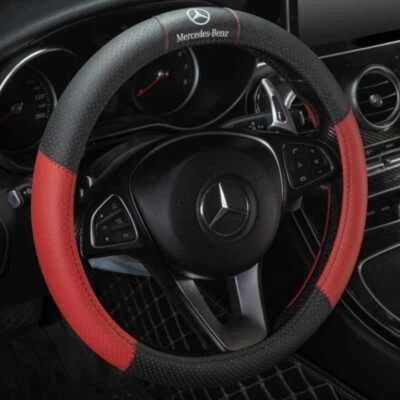 15'' For Fit Mercedes Benz Car Steering Wheel Cover Red Black Protect Leather - Изображение 1 из 3