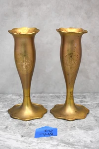 Paar kleine Vintage Trompete Kirche Blumenvasen, IHS (CU748) Kelch Co. - Bild 1 von 7