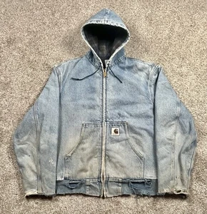 Vintage Carhartt Jacket Men’s Size Large Denim Blanket Lined JB1189 Distressed - Picture 1 of 8