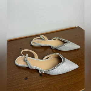Jewel Badgley Mischka Elegant Diamond Silver Glitter Women's Flat Mules Sz 7.5 - Picture 1 of 10