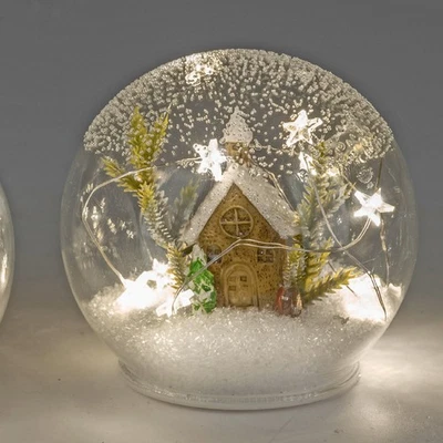 LED Deko Kugel WINTERHAUS mit Schnee D. 12cm aus Glas mit Timer Formano W25 - Bild 1 von 2