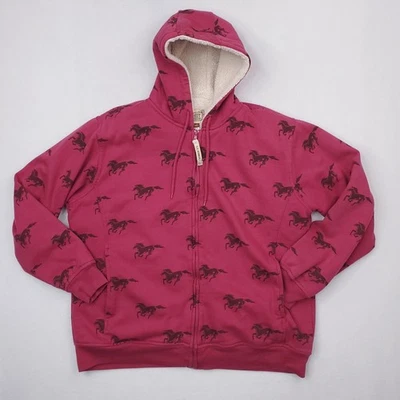 C.E. Schmidt Hoodie Womens 2XL Pink Horse Print Sherpa Lined Jacket Mustang AOP - Image 1 of 4