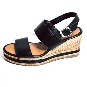 Human Premium Open Toe Wedge Espadrilles Black Leather Women’s Size EU39 AU8 - Bild 1 von 24