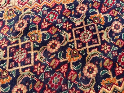 7x10 BLUE ANTIQUE ORIENTAL RUG HANDMADE navy geometric vintage handwoven 6x9 ft - Image 1 of 4