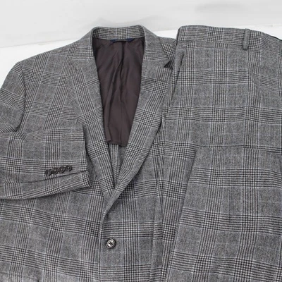 Brooks Brothers OWN MAKE Suit Mens 48L 41x31 Plaid Wool houndstooth plaid gray - Image 1 of 4
