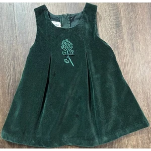 Vintage Samara Mädchen Velour dunkelgrün Kleid mit bestickter Blume Gr. 2T - Bild 1 von 6