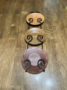 Set Of 3 Primitive Mini Decorative Plates Wall Hanger Blessing Laugh Smile - Picture 1 of 7