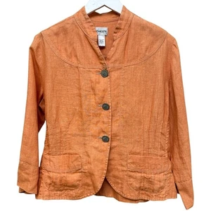 CHICO'S 100% Linen Jacket Size 8 (Chicos 1) Orange Womens Light Blazer - Picture 1 of 9