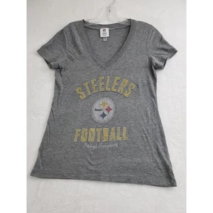 Pittsburgh Steelers Women’s Gray Graphic T-Shirt Size [Add Size] V-Neck Distress - Picture 1 of 7