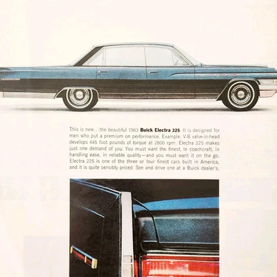 1962 Buick Motors Electra 225 Car Advertisement Automobilia Vintage DWII29 - Image 1 of 2