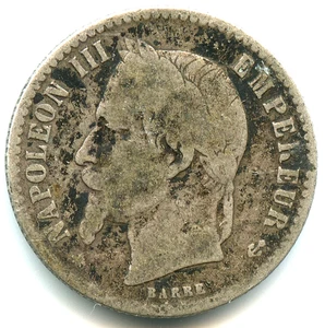 50 centimes argent Napoléon III , tête laurée 1866 A n°6947 - Foto 1 di 2
