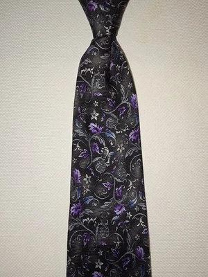 Gravata SEAN JOHN feita à mão 100% seda cinza multicolorida estampa floral ex-pescoço longo - Imagem 1 de 4