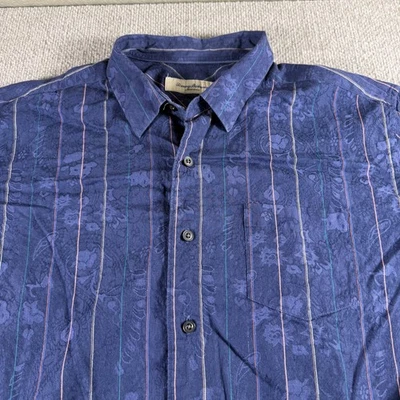 Tommy Bahama Shirt Mens XL Blue Silk Blend Striped Floral Jacquard Button Up - Image 1 of 4