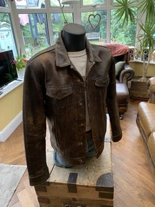 LEVI STRAUSS Real Buffalo BROWN LEATHER TYPE III TRUCKER JACKET Size Medium RARE - Picture 1 of 19