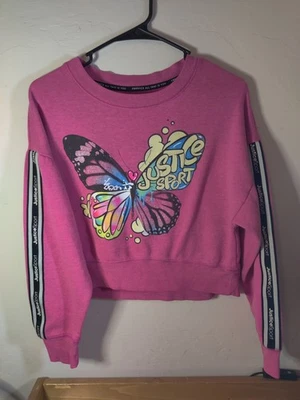 Justice Sport Girls Pink Butterfly Semi Crop Sweatshirt L (12-14)  - Image 1 of 4