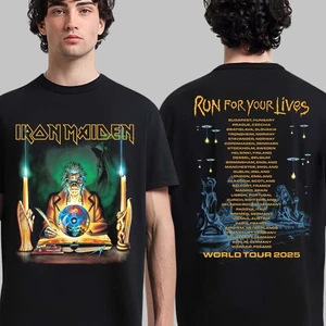 Iron Maiden Run For Your Lives World Tour 2025 Merch Tee Tourplan 2-seitig1 - Bild 1 von 1