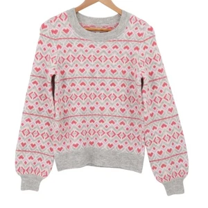 NWT LOFT Heart Love Sweater Women’s Nordic Fair Isle Chunky Winter Cozy Size XS - Picture 1 of 9