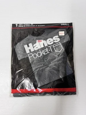 Camiseta de bolsillo vintage 1988 Hanes 100 % algodón para hombre pequeña negra sellada nueva de stock Foto 1 de 3