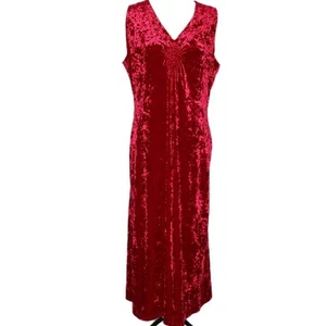 Marks and Spencer Red Crushed Velvet Size 18 Long Midi Maxi Dress Vintage Party - Picture 1 of 17