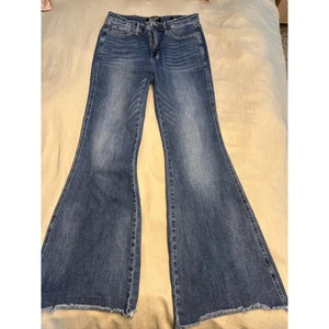 Jeans Judy blu svasato invecchiato orlo grezzo vita alta lavaggio medio taglia 1331 - Foto 1 di 8