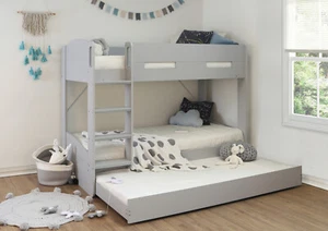 Saturn Bunk Bed / Triple Sleeper With Under Bed Storage | Single 3ft Soft Grey - Picture 1 of 2