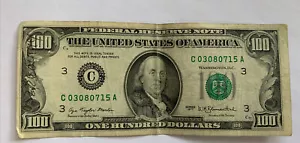 1977 $100 FRN C3 District Low Run S# C 03080715 A - Picture 1 of 3