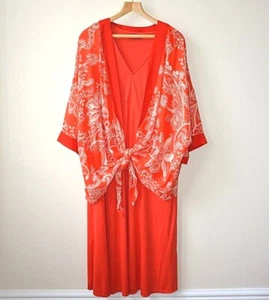 Ex LIVE UNLIMITED Orangey Red Midi Dress + Paisley Tie Front Kimono Plus Size 20 - Picture 1 of 8