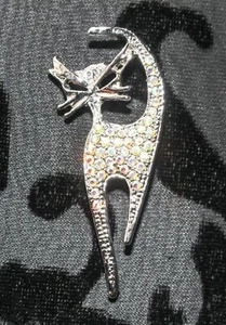 Vintage Signed WM Pin Brooch Cat AB Rhinestones Silver-Tone Metal 2” Tall - Picture 1 of 5