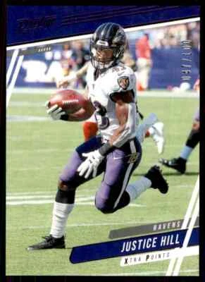 2020 Purple Foil Xtra Points Justice Hill 047/100 Baltimore Ravens - Image 1 of 2