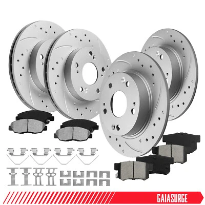 Front & Rear Drilled Slotted Brake Rotors + Pads for 2006-2011 Honda Civic 1.8L — 第 1/4 张图片