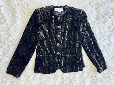 Blazer Jones New York Terciopelo Mezcla Seda Floral Marrón Dorado Botón Abrigo Talla 8 Med Foto 1 de 4