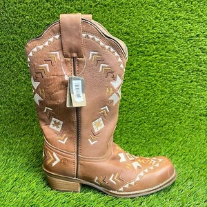 Dingo Mesa Embroidery Womens Size 7.5 Tan Brown Classic Square Toe Western Boots - Picture 1 of 10
