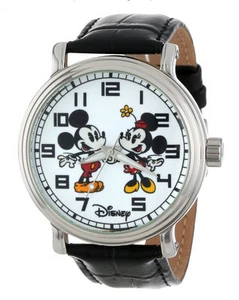 Disney Men's Kids Vintage Mickey and Minnie Mouse Black Leather Watchtop S Strap - Picture 1 of 4