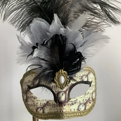 Rare Hand-Crafted Venetian Venezia Masquerade Mask Opera Stick Made in Italy - Image 1 of 4