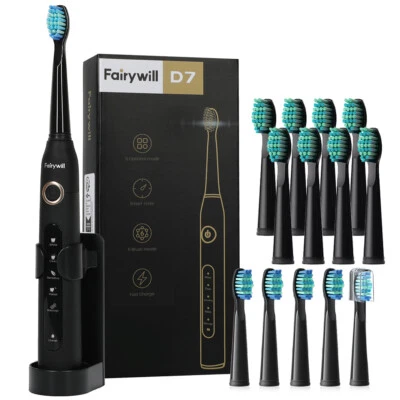 Fairywill 507 Cepillo de Dientes Eléctrico Sónico 5 Modos Temporizador con 14 Cabezales de Repuesto Foto 1 de 4