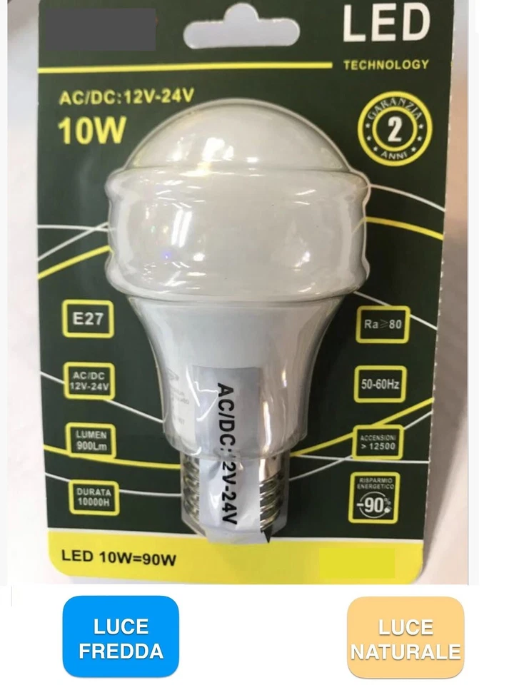 LAMPADINA LED 12V - 24V E27 Lampada Goccia LUCE NATURALE  FREDDA 4000K 6000K - Immagine 1 di 1