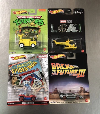 Hot Wheels 2022 Retro Entertainment Spiderman Time Machine Loki Turtles JUEGO DE 4 Foto 1 de 4