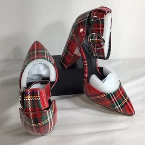 Woman’s Madden Girl Saaxon Red Plaid Heels Shoes Size 5.5 - Picture 1 of 12