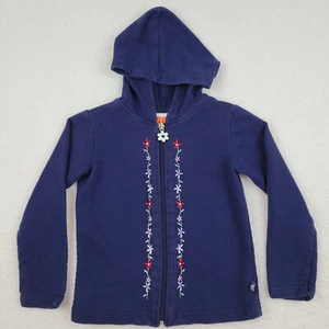 Mc Kids Full Zip Hoodie Girls 4 Navy Blue Embroidered Colful Flowers Cottagecore - Picture 1 of 9
