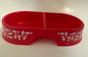 Whisker City Plastic Cat Food/Water Bowl Red with Fish Design 8 fl oz (New)